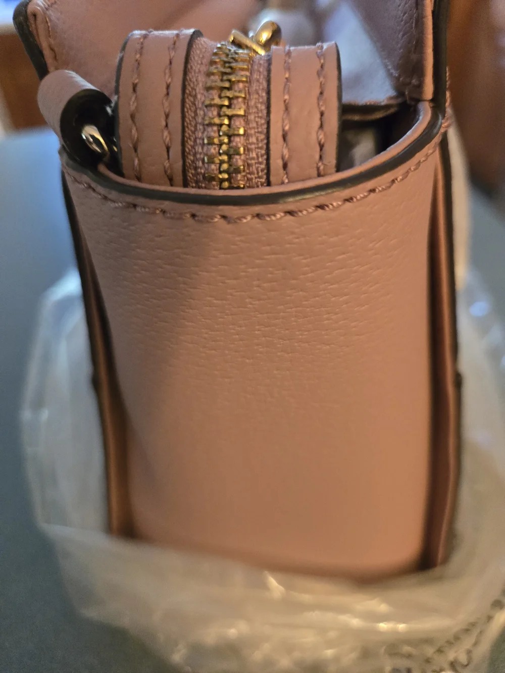 kate spade Blush Mauve Pebbled Leather Tote with Gold Logo